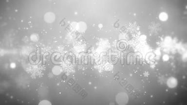 圣诞运动背景镜头白色主题，金色雪花灯光在时尚和优雅的主题，循环